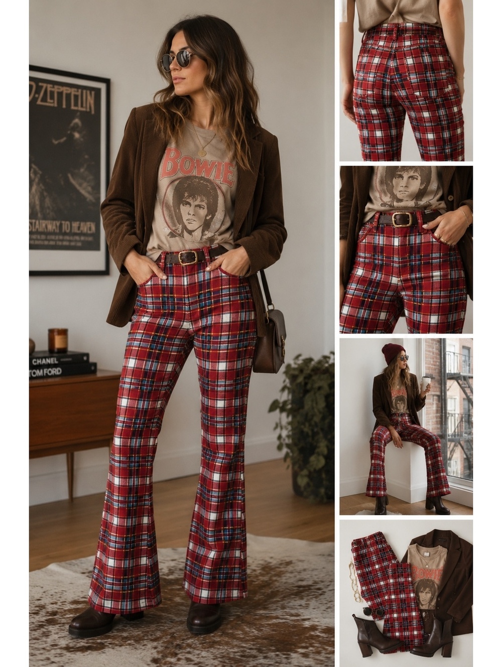 Y2K Parasuco Plaid Corduroy Pants Red Tartan Grunge Sz 26 Avril meets Bratz